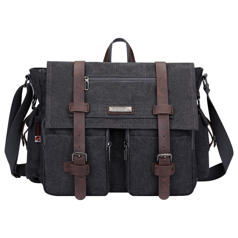 WITZMAN Vintage Canvas Messenger Bag for Men and Women Large Satchel Bags Crossbody Shoulder with 17 inch Laptop(A8008/2 Black)