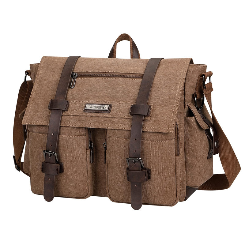 WITZMAN Vintage Canvas Messenger Bag for Men and Women Large Satchel Bags Crossbody Shoulder with 17 inch Laptop(A8008/2 Brown)