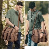 WITZMAN Vintage Canvas Messenger Bag for Men and Women Large Satchel Bags Crossbody Shoulder with 17 inch Laptop(A8008/2 Brown)