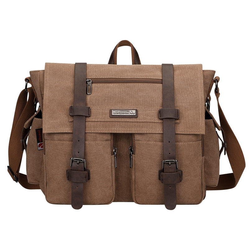 WITZMAN Vintage Canvas Messenger Bag for Men and Women Large Satchel Bags Crossbody Shoulder with 17 inch Laptop(A8008/2 Brown)