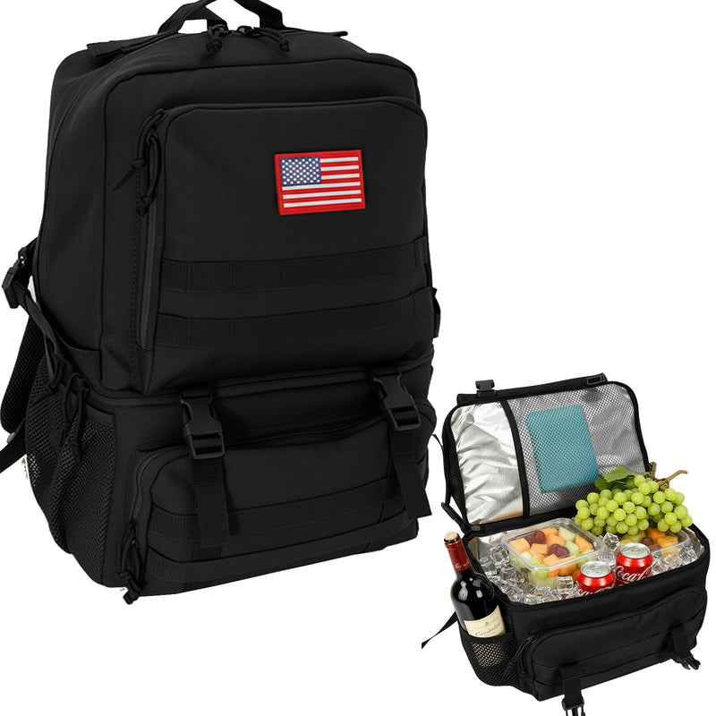 WKPGB Tactical Cooler Backpack for Men, 41L Insulated Leakproof Lunch Backpack with 16” Laptop Compartment, Heavy Duty Double Deck Soft Cooler Bag for Work, Fishing, Camping, Hiking – Black