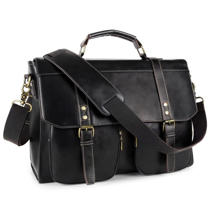 Wogarl Messenger Bag for Men 15.7 inch: Vintage Waterproof PU Leather Briefcase Large Computer Laptop Bag Retro Satchel Shoulder Bag for Office Business Travel College,(Black)