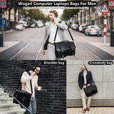 Wogarl Messenger Bag for Men 15.7 inch: Vintage Waterproof PU Leather Briefcase Large Computer Laptop Bag Retro Satchel Shoulder Bag for Office Business Travel College,(Black)