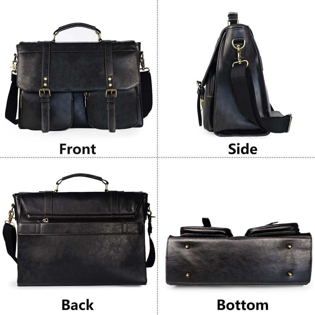 Wogarl Messenger Bag for Men 15.7 inch: Vintage Waterproof PU Leather Briefcase Large Computer Laptop Bag Retro Satchel Shoulder Bag for Office Business Travel College,(Black)