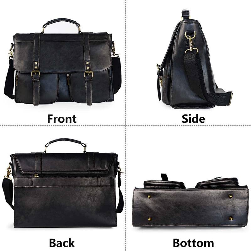 Wogarl Messenger Bag for Men 15.7 inch: Vintage Waterproof PU Leather Briefcase Large Computer Laptop Bag Retro Satchel Shoulder Bag for Office Business Travel College,(Black)