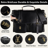 Wogarl Messenger Bag for Men 15.7 inch: Vintage Waterproof PU Leather Briefcase Large Computer Laptop Bag Retro Satchel Shoulder Bag for Office Business Travel College,(Black)