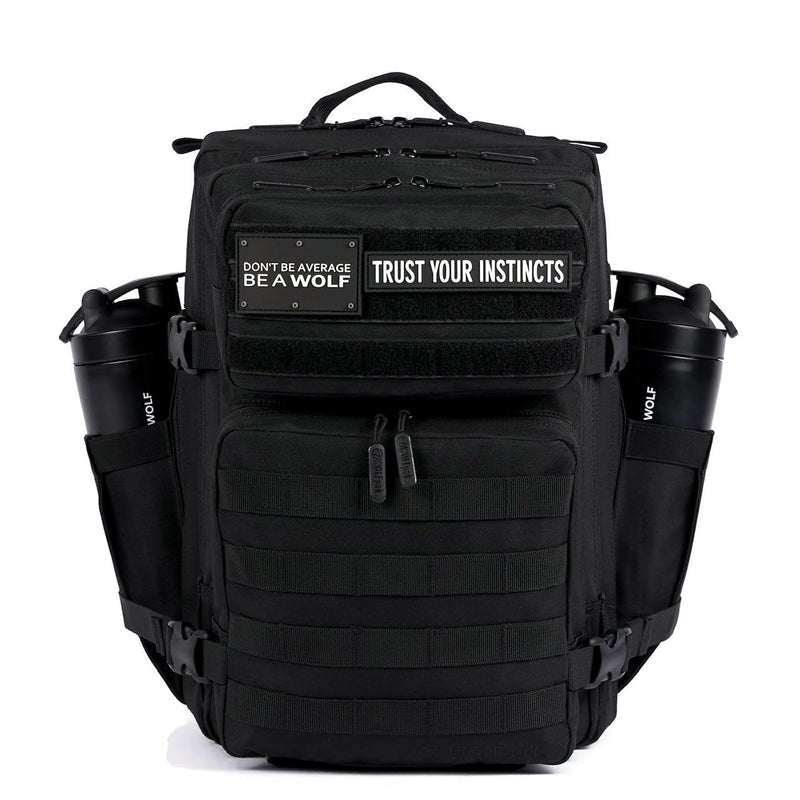 WOLFpak 35L Athletic Gym Backpack (Alpha Black) Durable 1000D Waterproof Oxford Material with MOLLE Webbing, Laptop Pocket & Dual Cup Holders, Durable Fitness/Travel/Military Daypack
