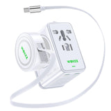 Wollzz 75W Tiny Universal Travel Adapter with 70cm Retractable Cable, GaN Fast Charging European Plug Adapter, 5 Ports (1 AC, 1 USB - A, 3 USB - C), with Smart Chip for Over 200 Countries, PD&QC Charger