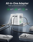 Wollzz 75W Tiny Universal Travel Adapter with 70cm Retractable Cable, GaN Fast Charging European Plug Adapter, 5 Ports (1 AC, 1 USB - A, 3 USB - C), with Smart Chip for Over 200 Countries, PD&QC Charger