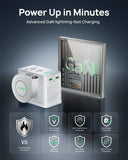 Wollzz 75W Tiny Universal Travel Adapter with 70cm Retractable Cable, GaN Fast Charging European Plug Adapter, 5 Ports (1 AC, 1 USB - A, 3 USB - C), with Smart Chip for Over 200 Countries, PD&QC Charger