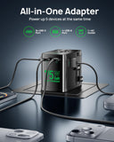 Wollzz 75W Universal Travel Adapter, GaN Fast Charging International Power Adapter Worldwide Charger with 5 Ports 1 AC, 1 USB - A, and 3 USB - C Ports Plug Adapter for USA European UK AUS Japan