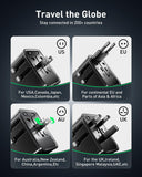 Wollzz Universal Travel Adapter, 30W GaN Fast Charging International Power Adapter Worldwide Charger with 4 Ports 1 AC, 1 USB - A, and 2 USB - C Ports Plug Adapter for USA European UK AUS Japan
