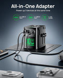 Wollzz Universal Travel Adapter, 30W GaN Fast Charging International Power Adapter Worldwide Charger with 4 Ports 1 AC, 1 USB - A, and 2 USB - C Ports Plug Adapter for USA European UK AUS Japan