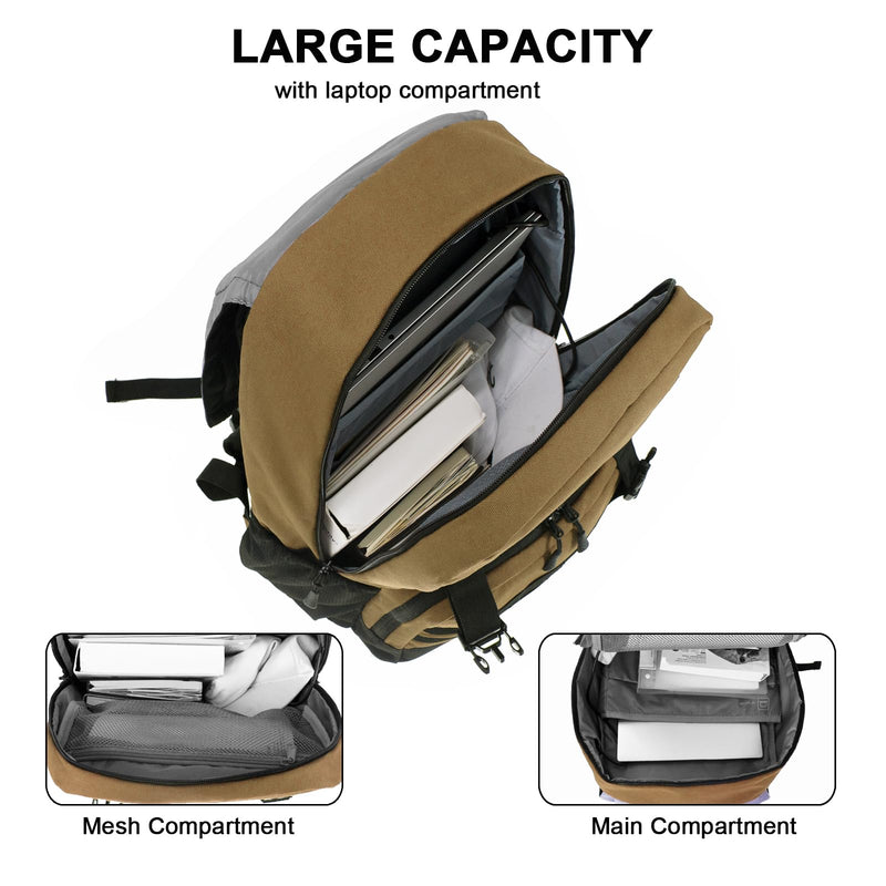 WOLT Laptop Backpack with USB Charging Port Fits Up to 17 Inch Laptop, College Backpack for Men Women, Computer Business Bookbag, Brown