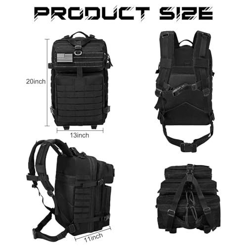 WOLT Military Tactical Backpack for Men 45L Molle Backpack 3 Day Assault Pack Bug Out Bag, Heavy Duty Rucksack for Hiking Gym(Black)