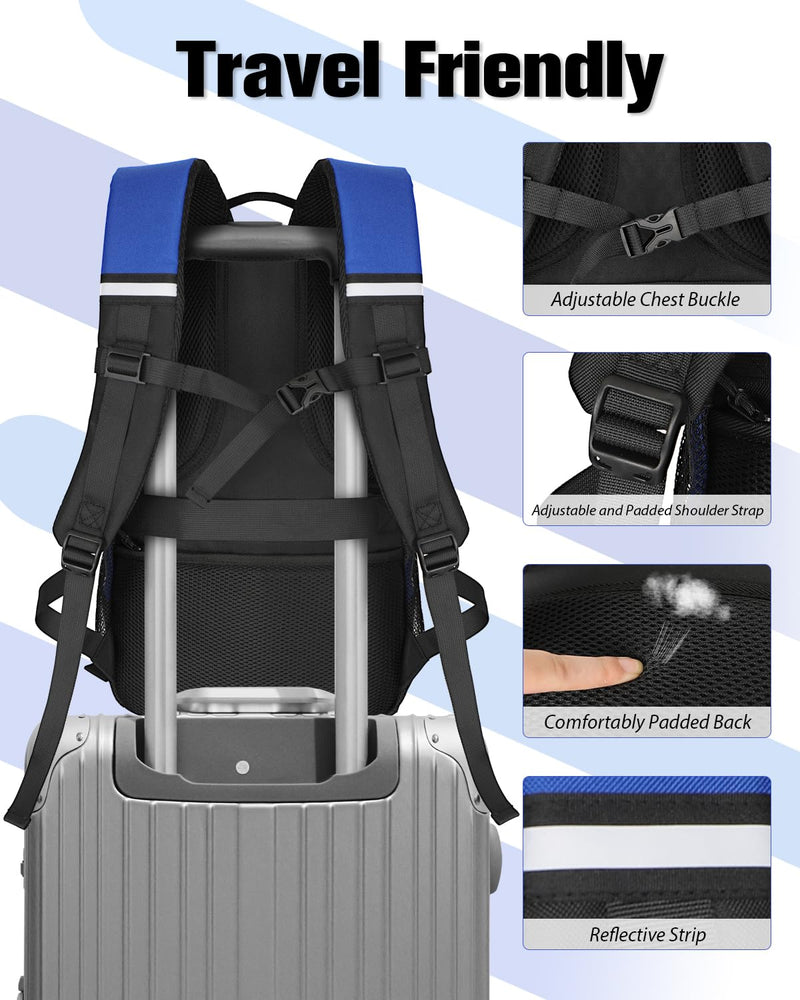 WOLT Skateboard Backpack, 15.6 Inch Laptop Backpack for Men Women, Sports Backpack with Ball Holder for Longboard Basketball Soccer, Blue