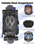WOLT Skateboard Backpack, 15.6 Inch Laptop Backpack for Men Women, Sports Backpack with Ball Holder for Longboard Basketball Soccer, Blue