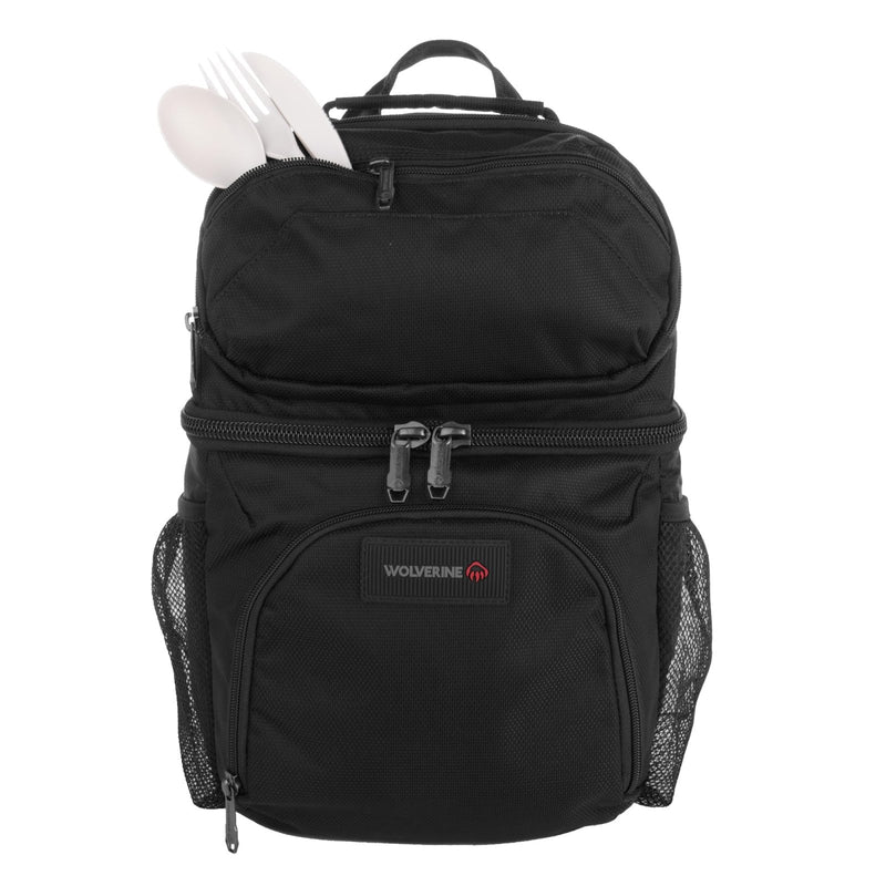 WOLVERINE 18 Can Cooler Backpack | Durable Nailhead Nylon, Dual Compartment Cooler & Dry Storage, Padded Mesh Back Panel, & Exterior Water Bottle Pockets