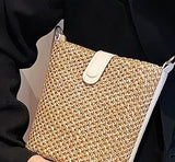 Women Straw Crossbody Bag Beach Handmade Rattan Shoulder Bags Hand Woven Leather Straps Straw Clutch Purse Vacation