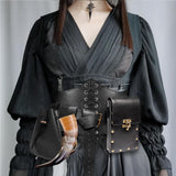 Womens Corset Belt Pouch Waist Bag Fanny Pack Phone Holder Coin Purse Skirt Hikes Loop Hook Medieval Renaissance Costume Sets (Black, M - Waist/31.5" - 38")