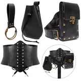 Womens Corset Belt Pouch Waist Bag Fanny Pack Phone Holder Coin Purse Skirt Hikes Loop Hook Medieval Renaissance Costume Sets (Black, M - Waist/31.5" - 38")