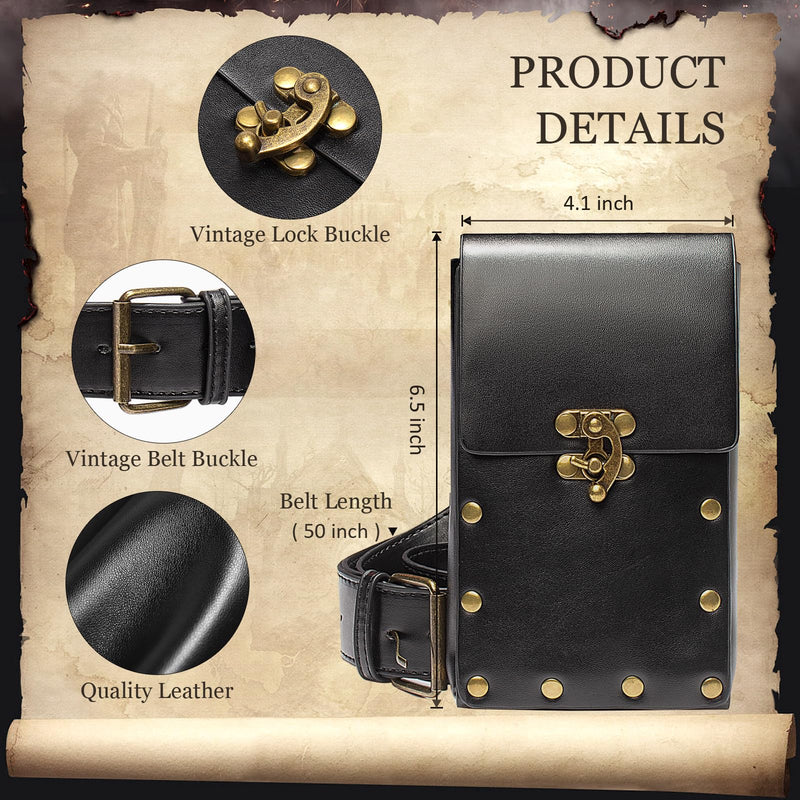 Womens Corset Belt Pouch Waist Bag Fanny Pack Phone Holder Coin Purse Skirt Hikes Loop Hook Medieval Renaissance Costume Sets (Black, M - Waist/31.5" - 38")