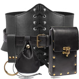 Womens Corset Belt Pouch Waist Bag Fanny Pack Phone Holder Coin Purse Skirt Hikes Loop Hook Medieval Renaissance Costume Sets (Black, M-Waist/31.5