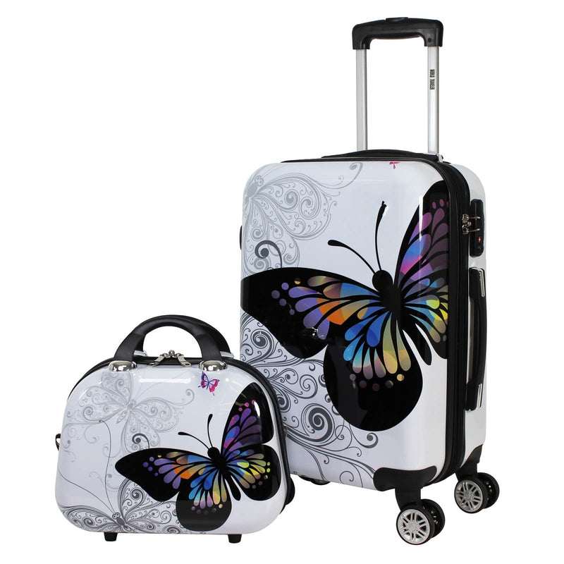 World Traveler Butterfly 2 - Piece Carry - On Polycarbonate Hardside Expandable Spinner Luggage Set