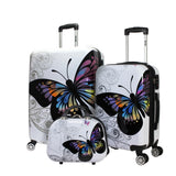World Traveler Butterfly 3-Piece Polycarbonate Hardside Expandable Spinner Luggage Set with Enhanced Wheel System