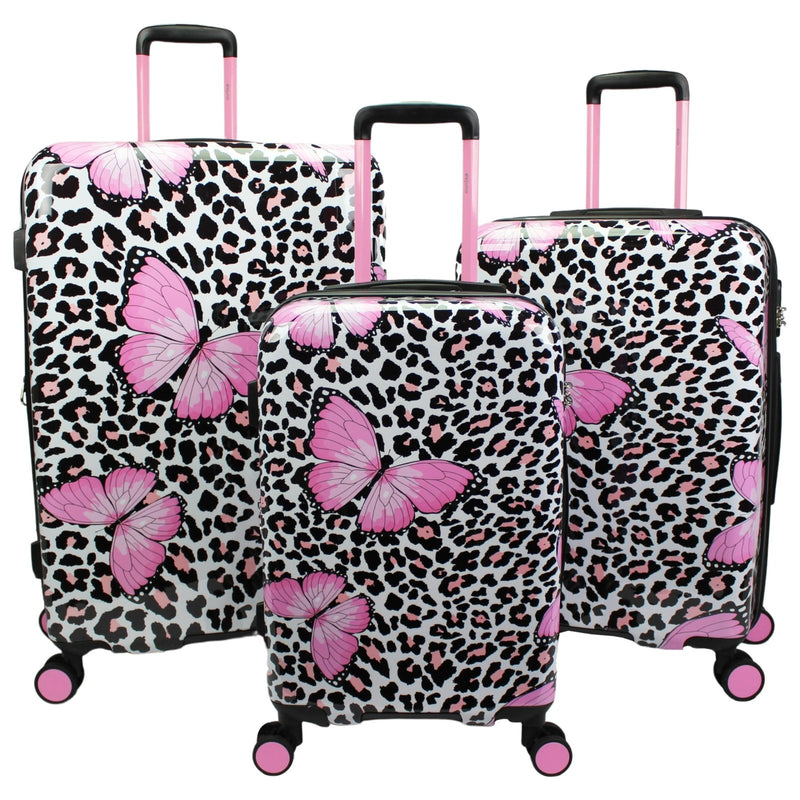 World Traveler Dejuno Butterfly Cheetah 3 - Piece Expandable Spinner Luggage Set