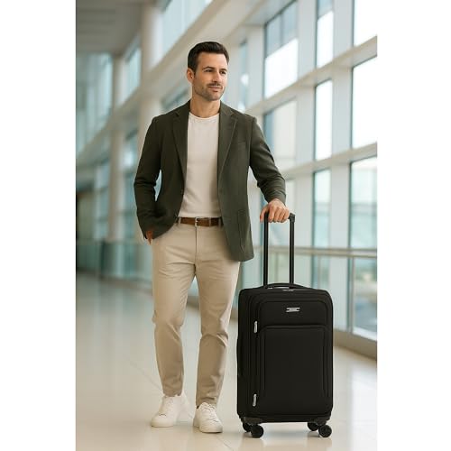 World Traveler Dejuno Jasper 24-Inch Lightweight Expandable Spinner Luggage - Black