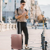 World Traveler Dejuno Monarch 20 - Inch Carry - On Lightweight Hardside Polycarbonate Expandable Spinner Luggage with TSA Lock - Rose Gold