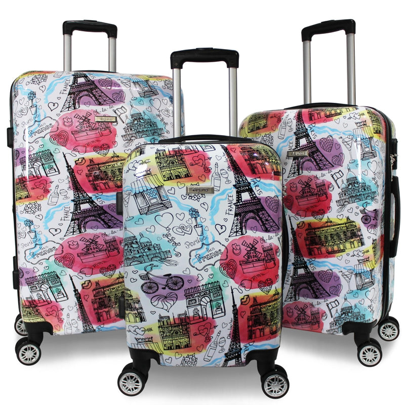 World Traveler Dejuno Parisian Landmarks 3 - Piece Polycarbonate Expandable Spinner Luggage Set