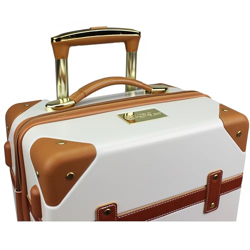World Traveler Gatsby Vintage Style 2-Piece Hardside Carry-On Retro Train Case Spinner Luggage Set - Ivory