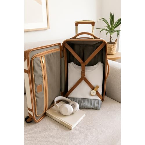 World Traveler Gatsby Vintage Style 2-Piece Hardside Carry-On Retro Train Case Spinner Luggage Set - Ivory
