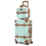 World Traveler Gatsby Vintage Style 2-Piece Hardside Carry-On Retro Train Case Spinner Luggage Set - Mint