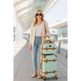 World Traveler Gatsby Vintage Style 2 - Piece Hardside Carry - On Retro Train Case Spinner Luggage Set - Mint