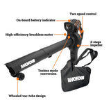 WORX Cordless Leaf Blower, 3 in 1 Blowers for Lawn Care with Leaf Vacuum & Leaf Mulcher, Electric Blower with Brushless Motor & 2 Speed Control, 2 × 4.0 Ah Batteries & Charger Included, WG583