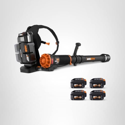 WORX Nitro WG572 80V Cordless Leaf Blower, Backpack Blower with 800CFM & 150MPH, Electric Blower for Lawn Care with Brushless Motor & Variable Air Control, 4 Batteries & Basecamp Charger Included
