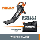 WORX Trivac 3 in 1 Electric Leaf Blower for Lawn Care, Leaf Vacuum with 350 CFM & 210 MPH, Leaf Mulcher with Metal Impeller, WG505