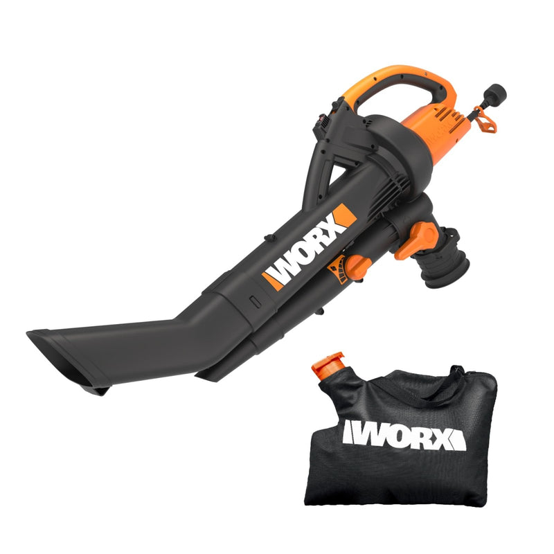 WORX Trivac 3 in 1 Electric Leaf Blower for Lawn Care, Leaf Vacuum with 350 CFM & 210 MPH, Leaf Mulcher with Metal Impeller, WG505
