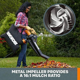 WORX Trivac 3 in 1 Electric Leaf Blower for Lawn Care, Leaf Vacuum with 350 CFM & 210 MPH, Leaf Mulcher with Metal Impeller, WG505