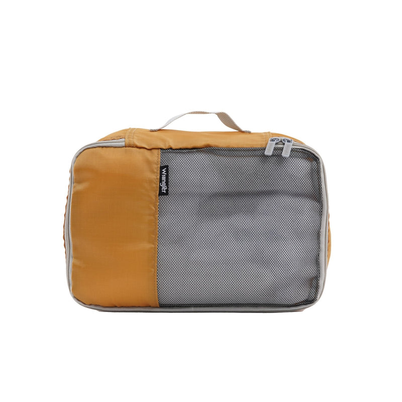Wrangler 4 Piece Miami Luggage and Packing Cubes Set, Amber Gold