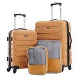 Wrangler 4 Piece Miami Luggage and Packing Cubes Set, Amber Gold