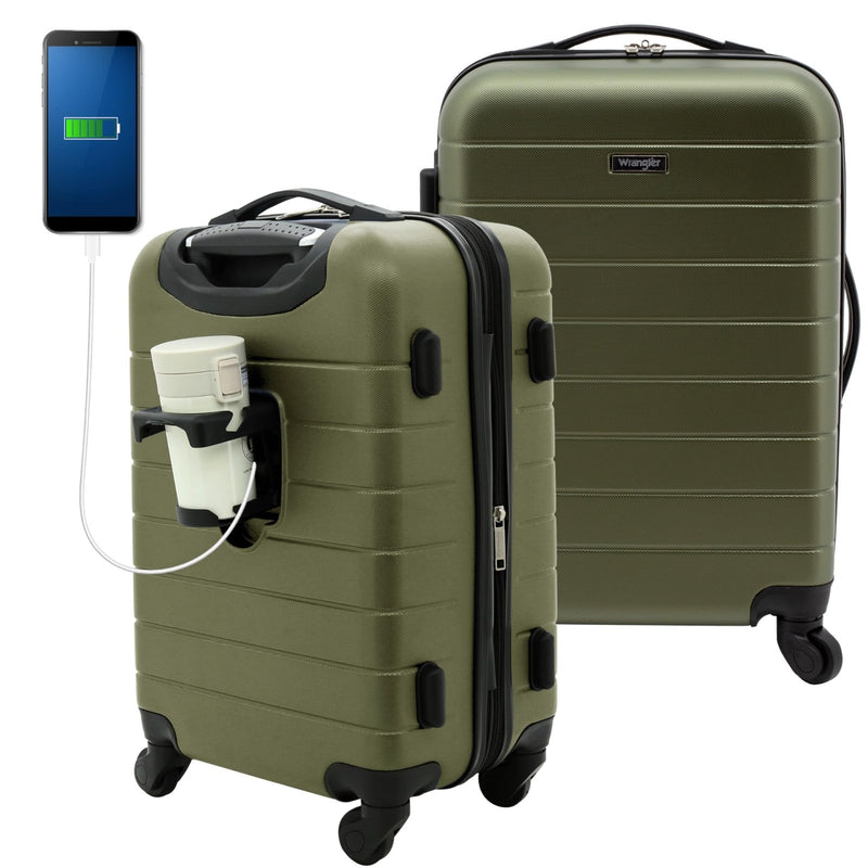 Wrangler Smart Spinner Hardside Luggage, 22 - Inch Carry - On, Olive Green