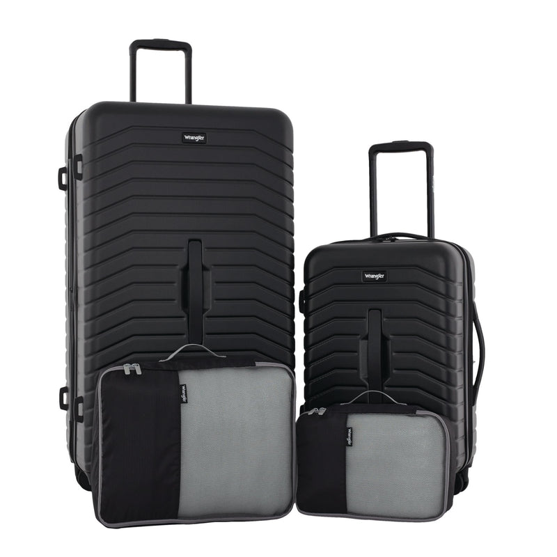 Wrangler Trunk Spinner Suitcase Set, Black, 2 Luggage & 2 Packing Cubes
