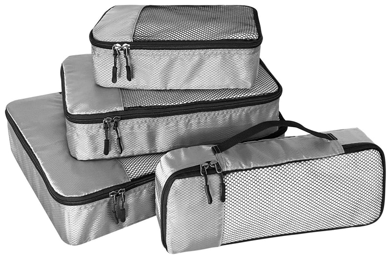 WTREE 4 - Piece Packing Cubes Travel Accessories Set for Suitcases - Luggage Organizer Bags with Double Zipper - Mesh Top - Small/Medium/Large/Slim - Grey
