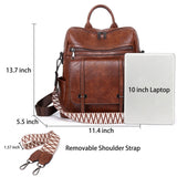 WYFJNX PU Leather Backpack Purse for Women, Fashion Ladies Backpack Purse Brown Medium Size, Convertible Shoulder Bags Handbag, Suitable for Shopping, Traveling, Work for Women