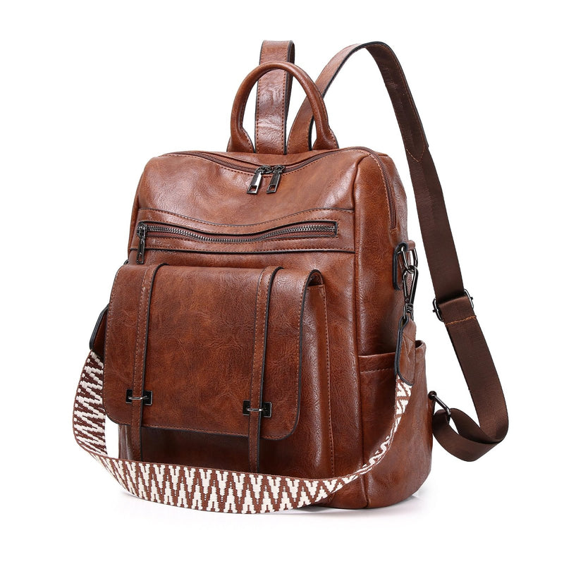WYFJNX PU Leather Backpack Purse for Women, Fashion Ladies Backpack Purse Brown Medium Size, Convertible Shoulder Bags Handbag, Suitable for Shopping, Traveling, Work for Women