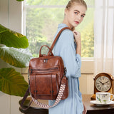 WYFJNX PU Leather Backpack Purse for Women, Fashion Ladies Backpack Purse Brown Medium Size, Convertible Shoulder Bags Handbag, Suitable for Shopping, Traveling, Work for Women